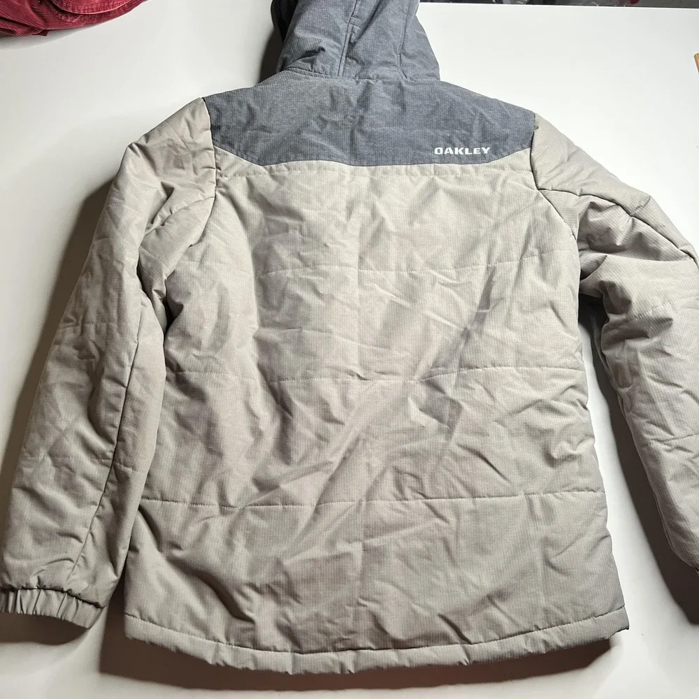 Oakley Mens Hooded Puffer Jacket Grey Ripstop Two-Tone Regular Fit Medium